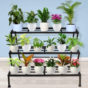 TrustBasket 3 Step Stand for Multiple Plants and Pots Stand, Indoor Shelf Holder Rack, Gardening Stand, Indoor Outdoor (Black)