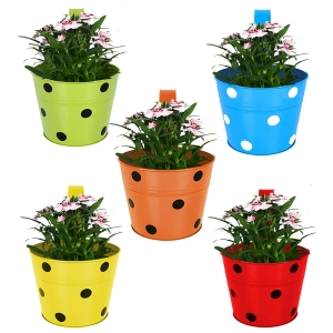 Trustbasket Single Pot Railing Planter, Set Of 5 (Red, Yellow, Blue, Orange, Green)